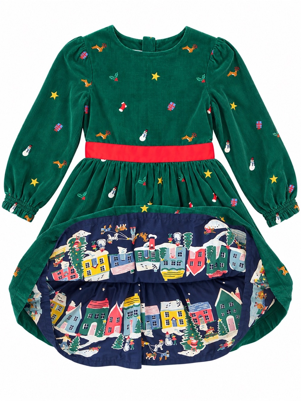 Mini Boden Peggy Cord Party Dress 7-8 Green Embroidered Christmas Holiday